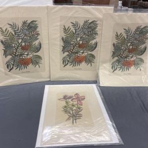Vtg Art Set of 4-3 Leaf & 1 Flower Print in original packaging Home Wall Art Men